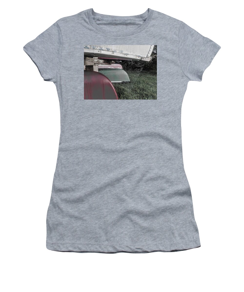 Women's T-Shirt featuring the photograph Canoes and Spiders by Brad Nellis