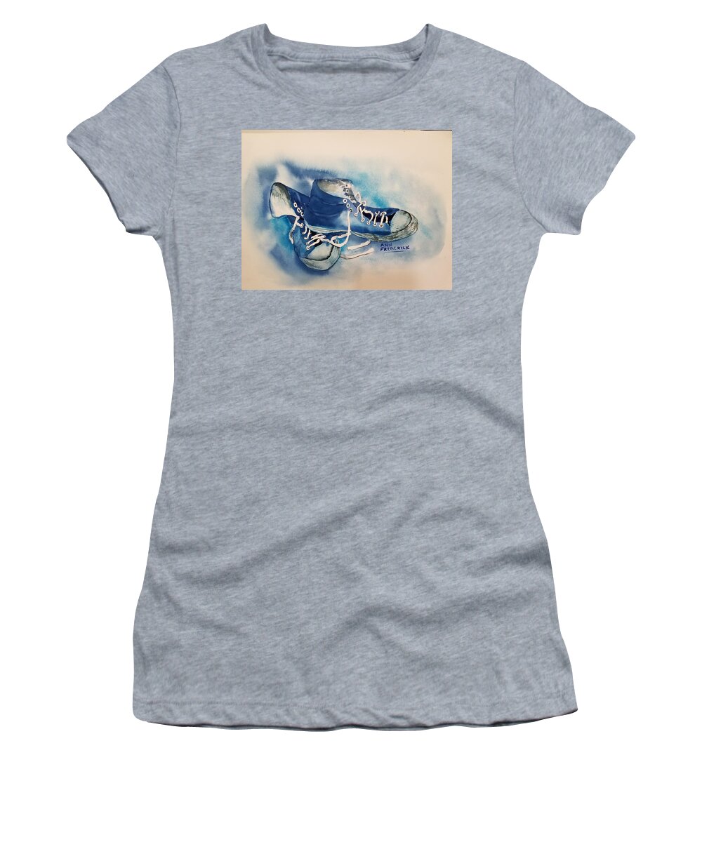 Hightops Women's T-Shirt featuring the painting Carson's Shoes by Ann Frederick