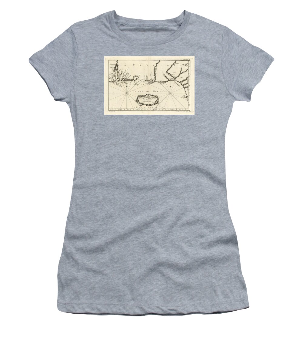 Map Women's T-Shirt featuring the painting Carte de la coste de la Floride depuis la baye de la Mobile jusqu' aux cayes de St. Martin. LOC 7469 by MotionAge Designs