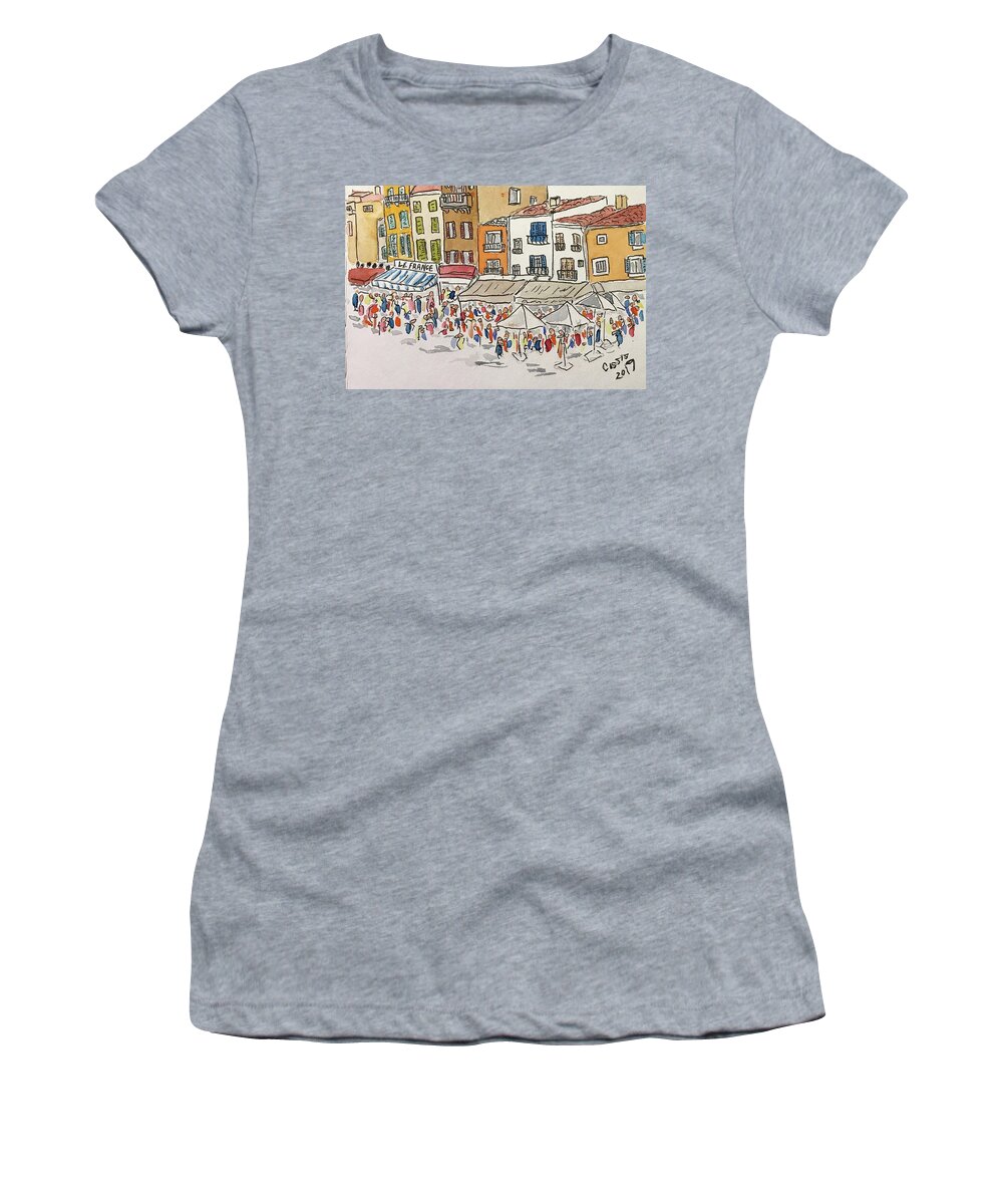  Women's T-Shirt featuring the painting Cassis France by John Macarthur