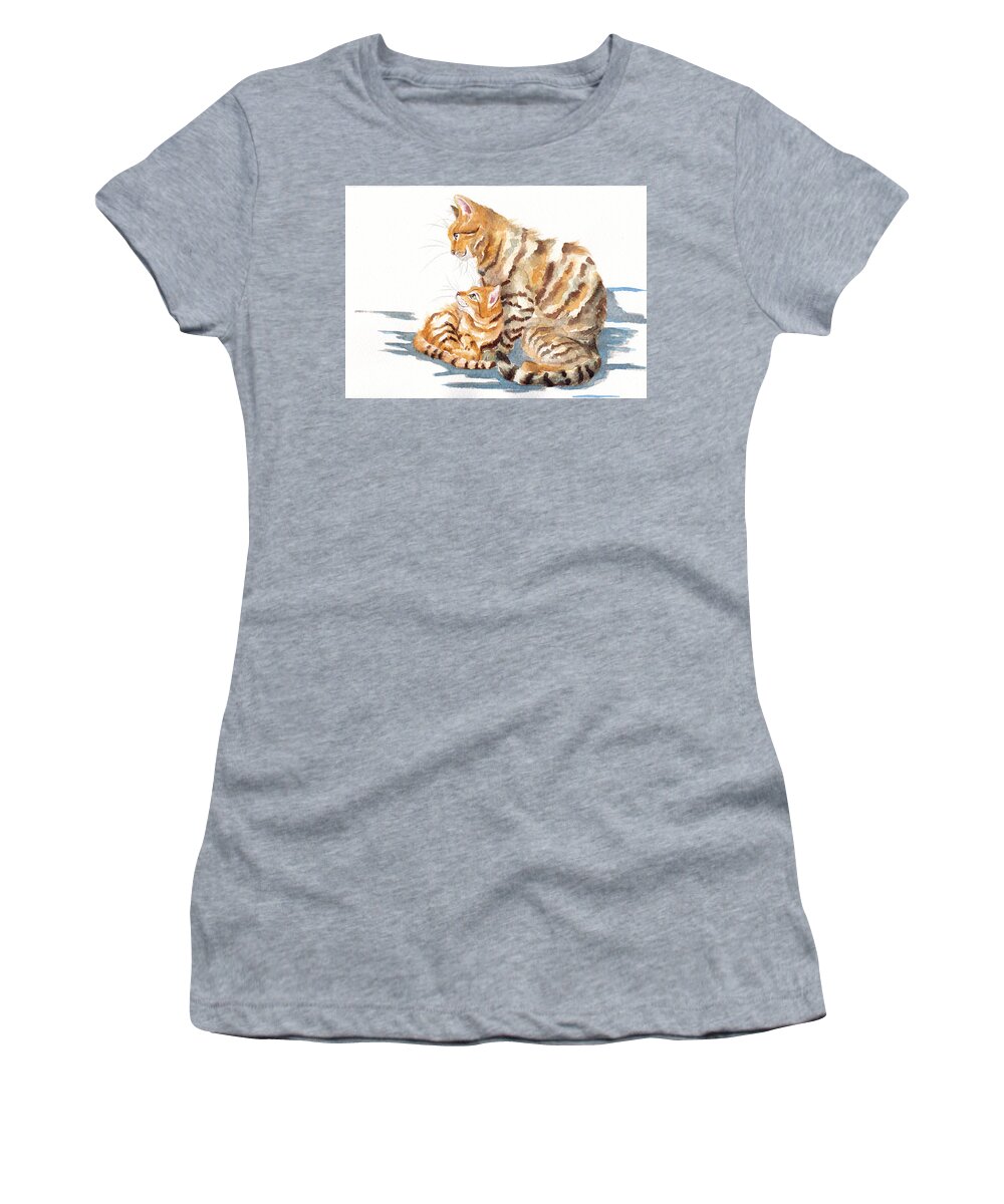 Cat Women's T-Shirt featuring the painting Cat and Kitten - We Are Family by Debra Hall