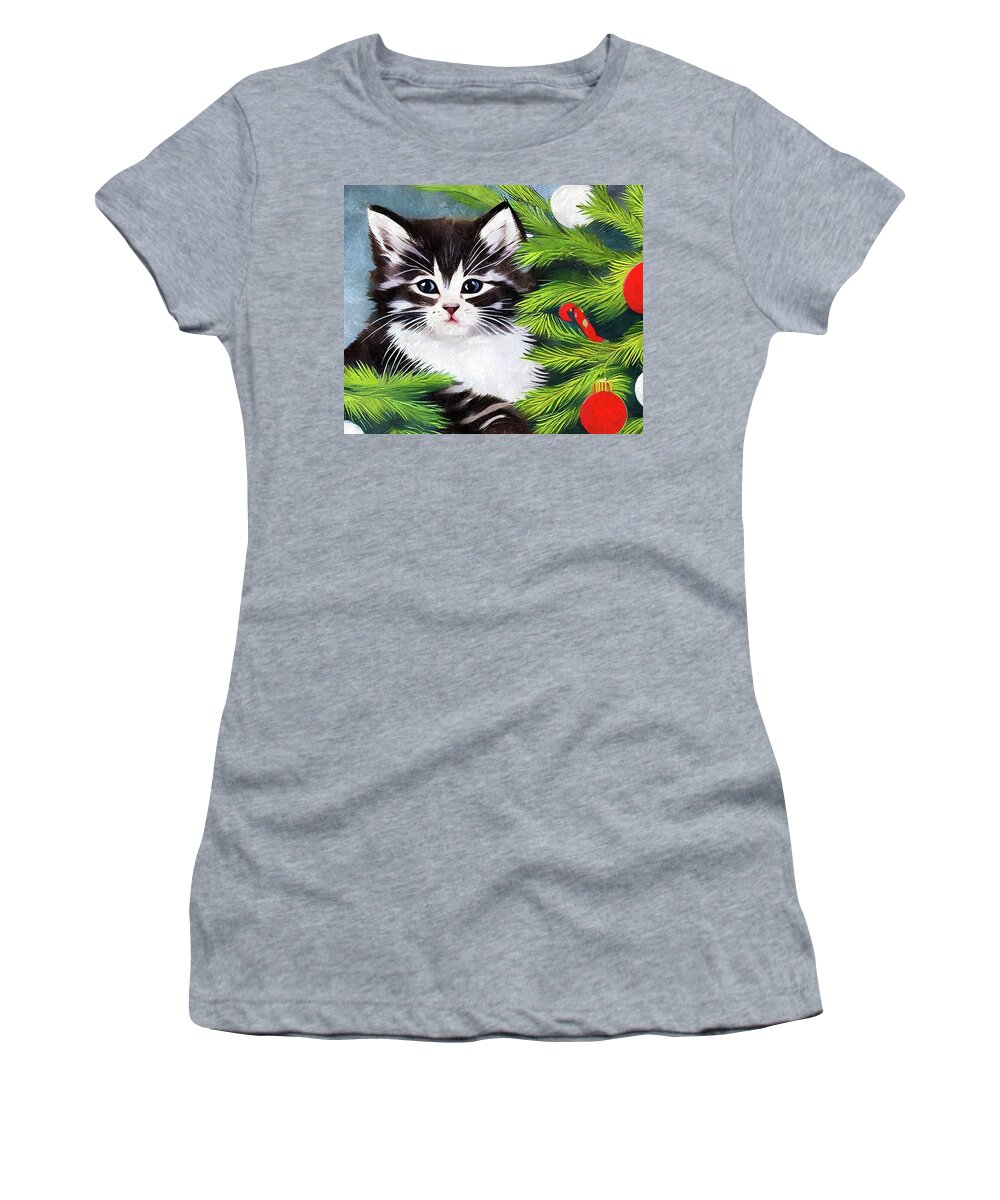 Kitten Women's T-Shirt featuring the digital art Cat in the Christmas Tree by Ally White