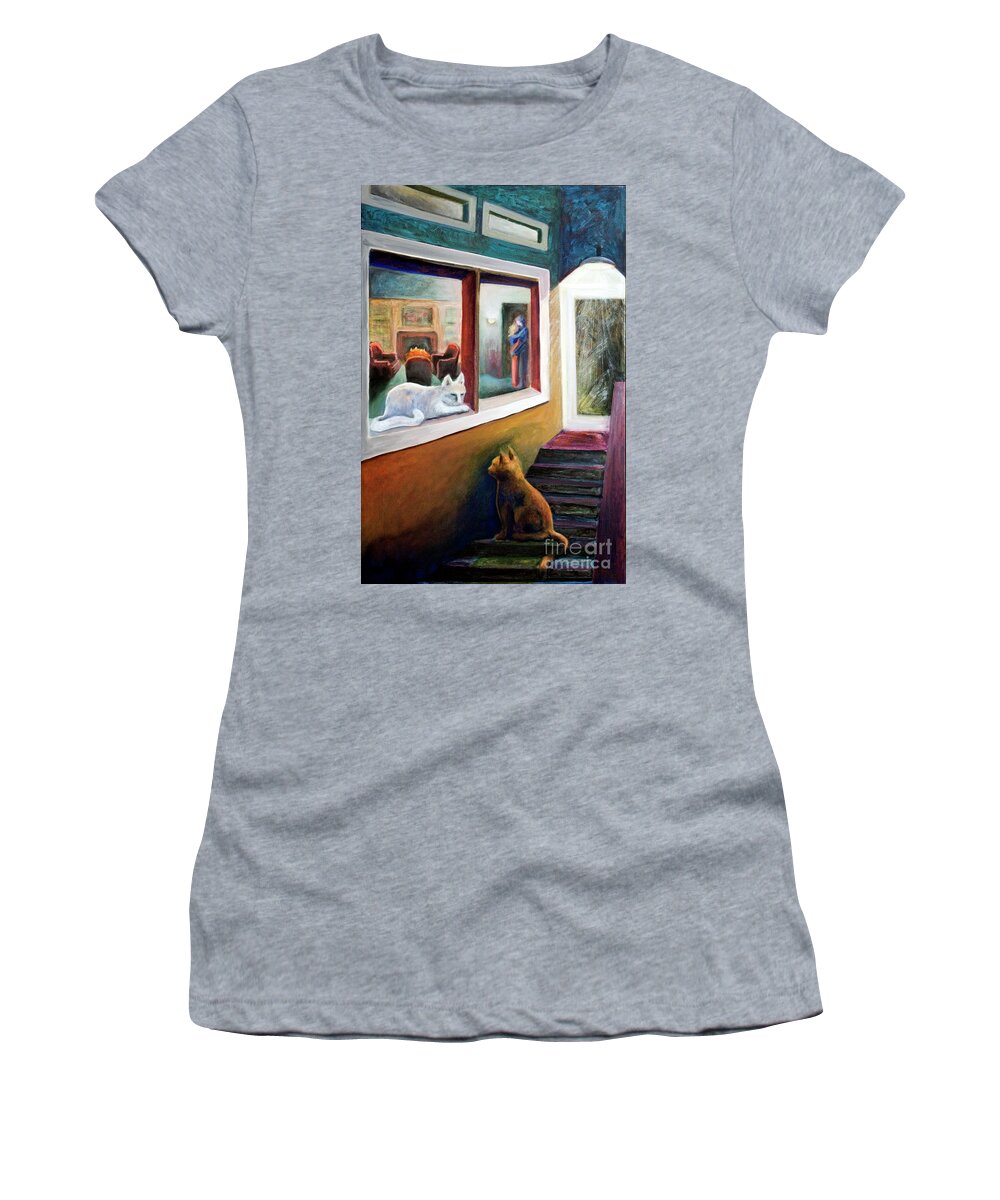 Cats Women's T-Shirt featuring the painting Cat Romance by AnneKarin Glass