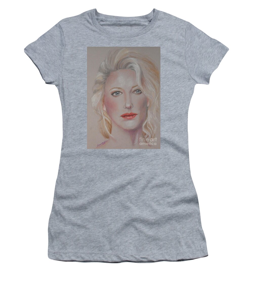 Cate Blanchett Women's T-Shirt featuring the drawing Blond Bombshell No.6-- Cate Blanchett by Jayne Somogy