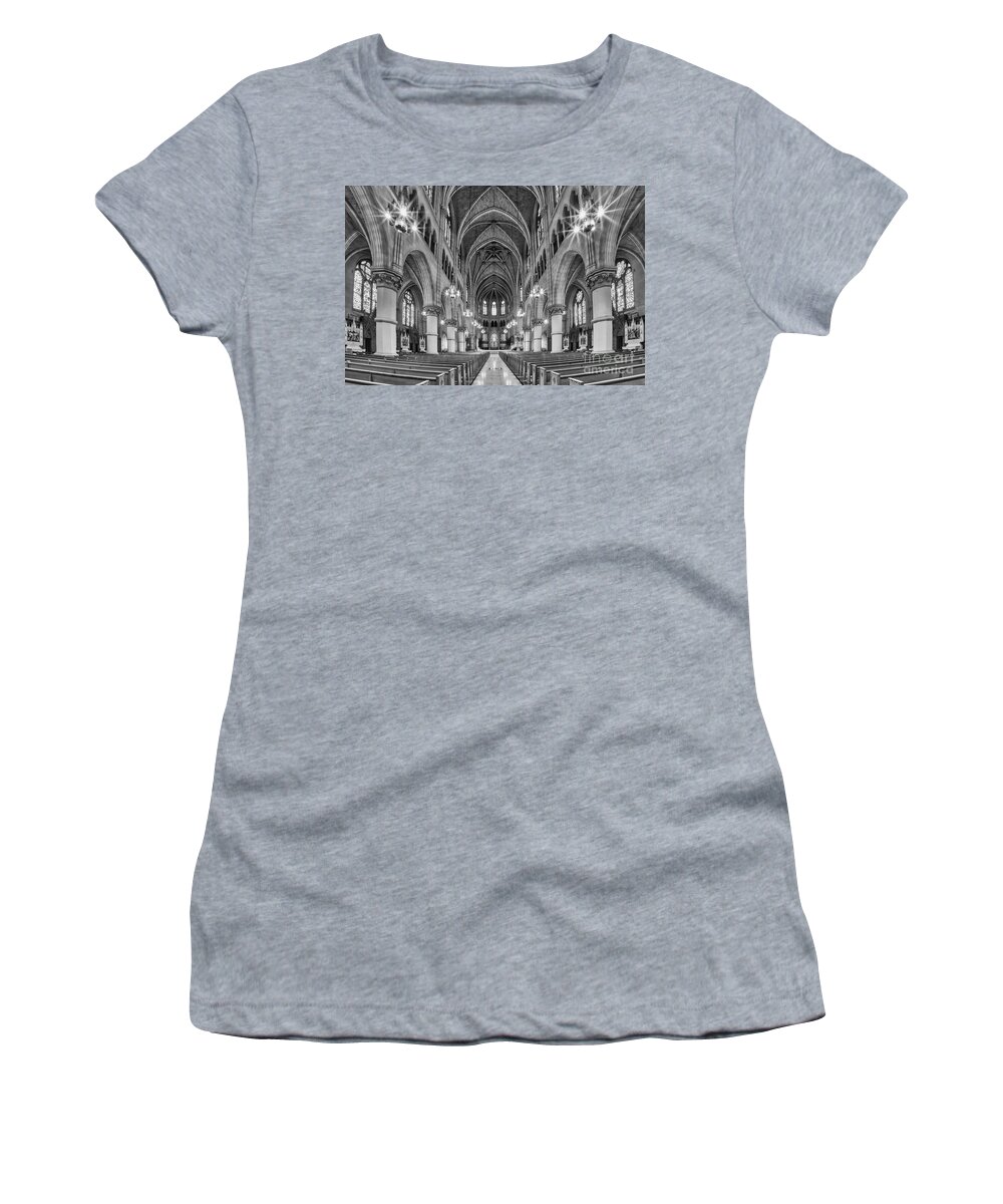Architecture Women's T-Shirt featuring the photograph Cathedral Basilica of the Sacred Heart 1 bw by Jerry Fornarotto