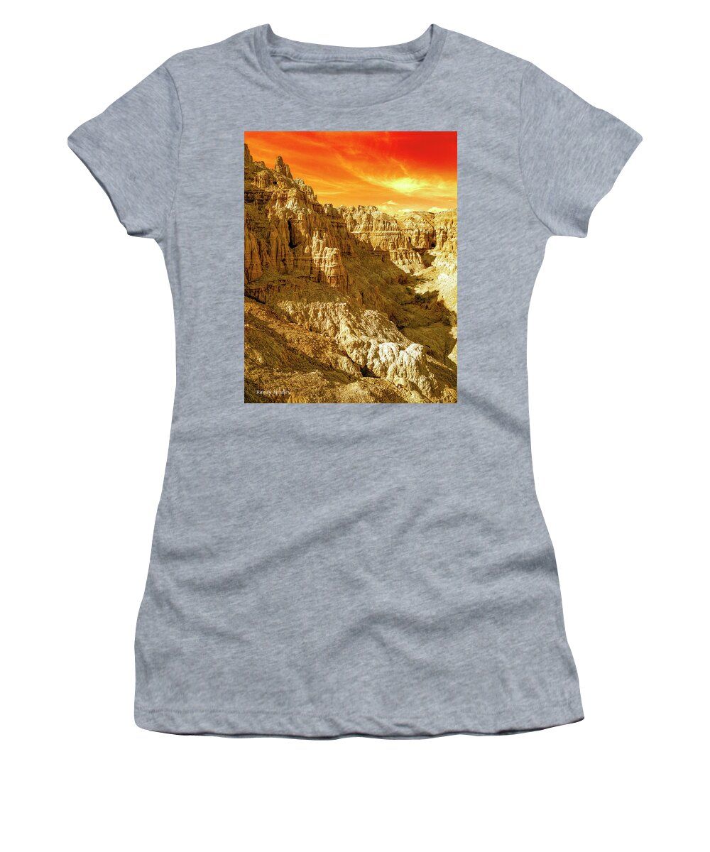 Gorge Women's T-Shirt featuring the photograph Cathedral Gorge with Red Sky by Randy Bradley