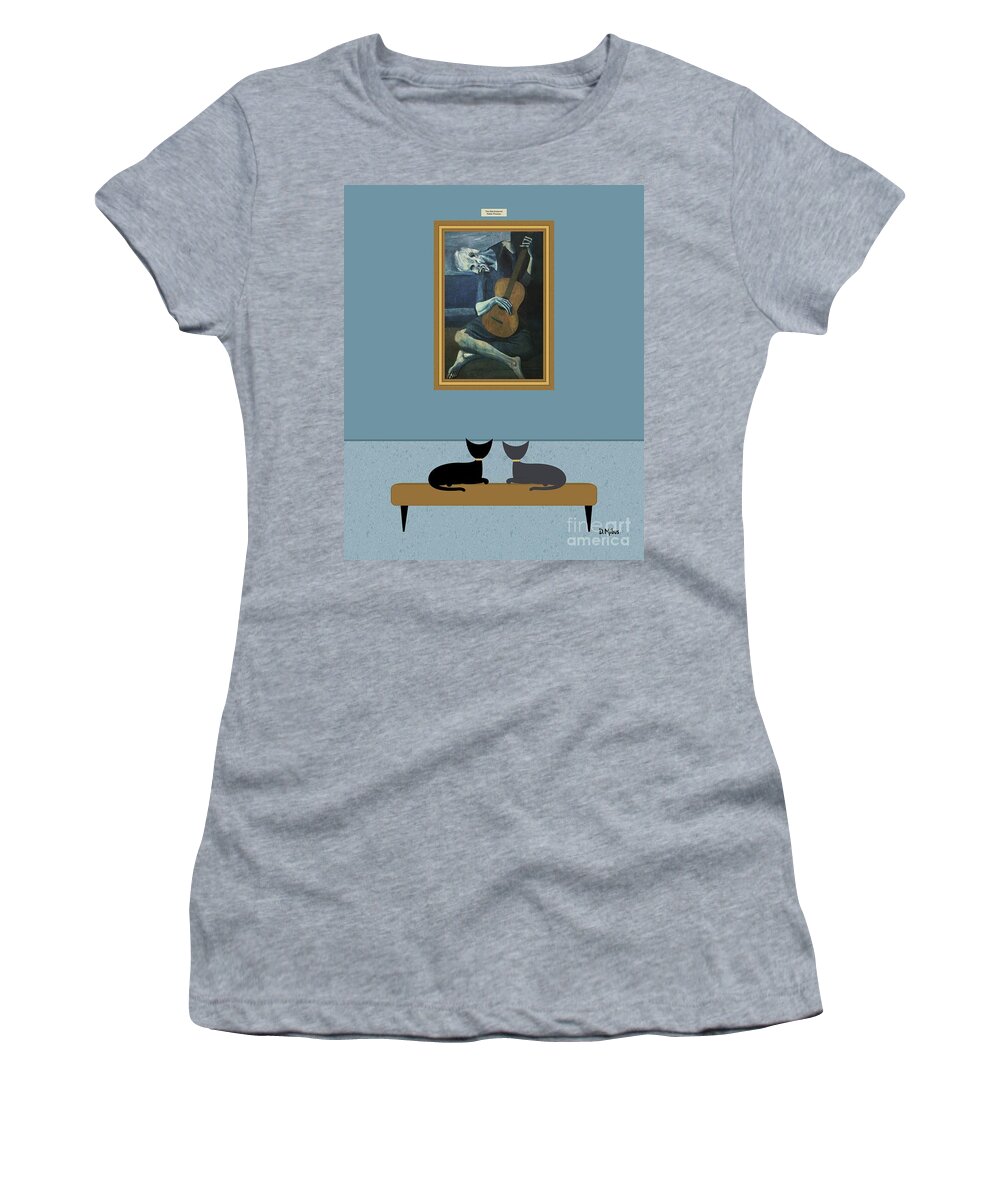 Black Cat Women's T-Shirt featuring the digital art Cats Admire Picasso Old Guitarist by Donna Mibus