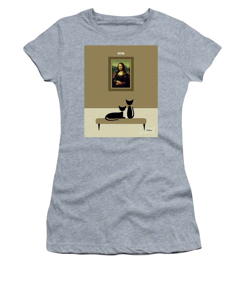 Cats Visit Art Museum Women's T-Shirt featuring the digital art Cats Admire the Mona Lisa by Donna Mibus