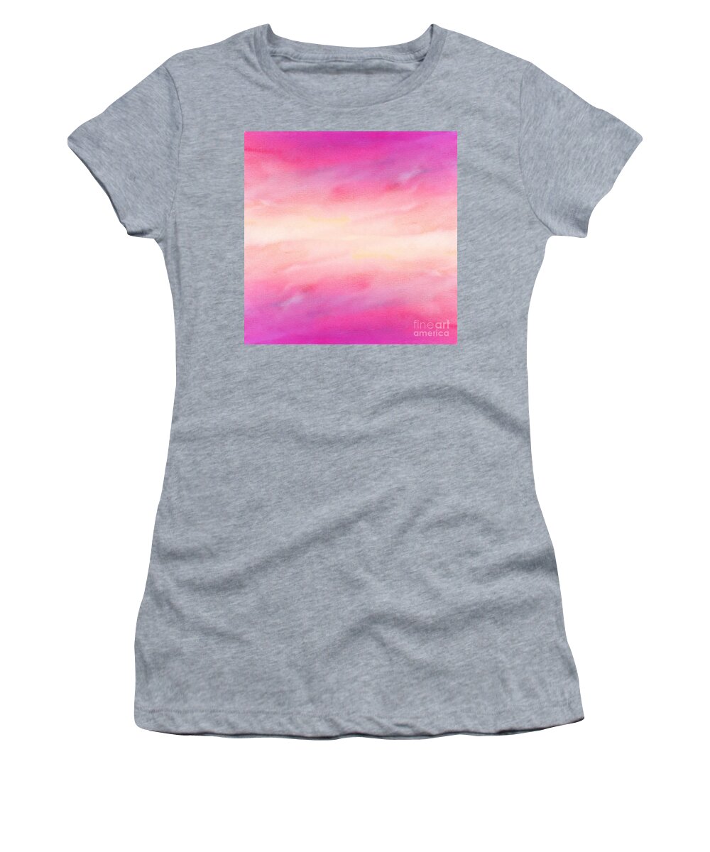Watercolor Women's T-Shirt featuring the digital art Cavani - Artistic Colorful Abstract Pink Watercolor Painting Digital Art by Sambel Pedes