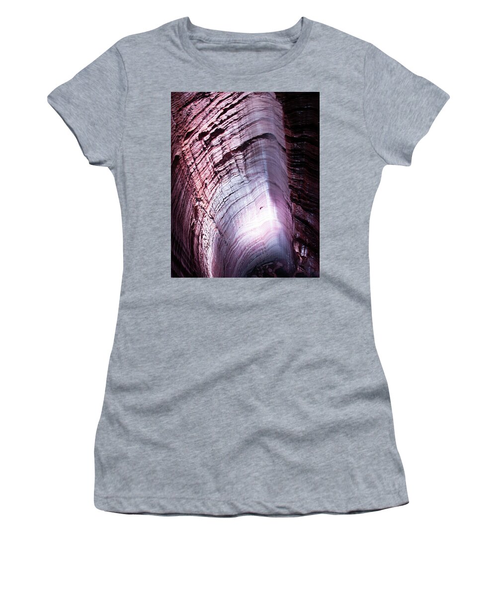 Underground Waterfalls Women's T-Shirt featuring the photograph Cave Subterrainean Waterfall 003 by Flees Photos