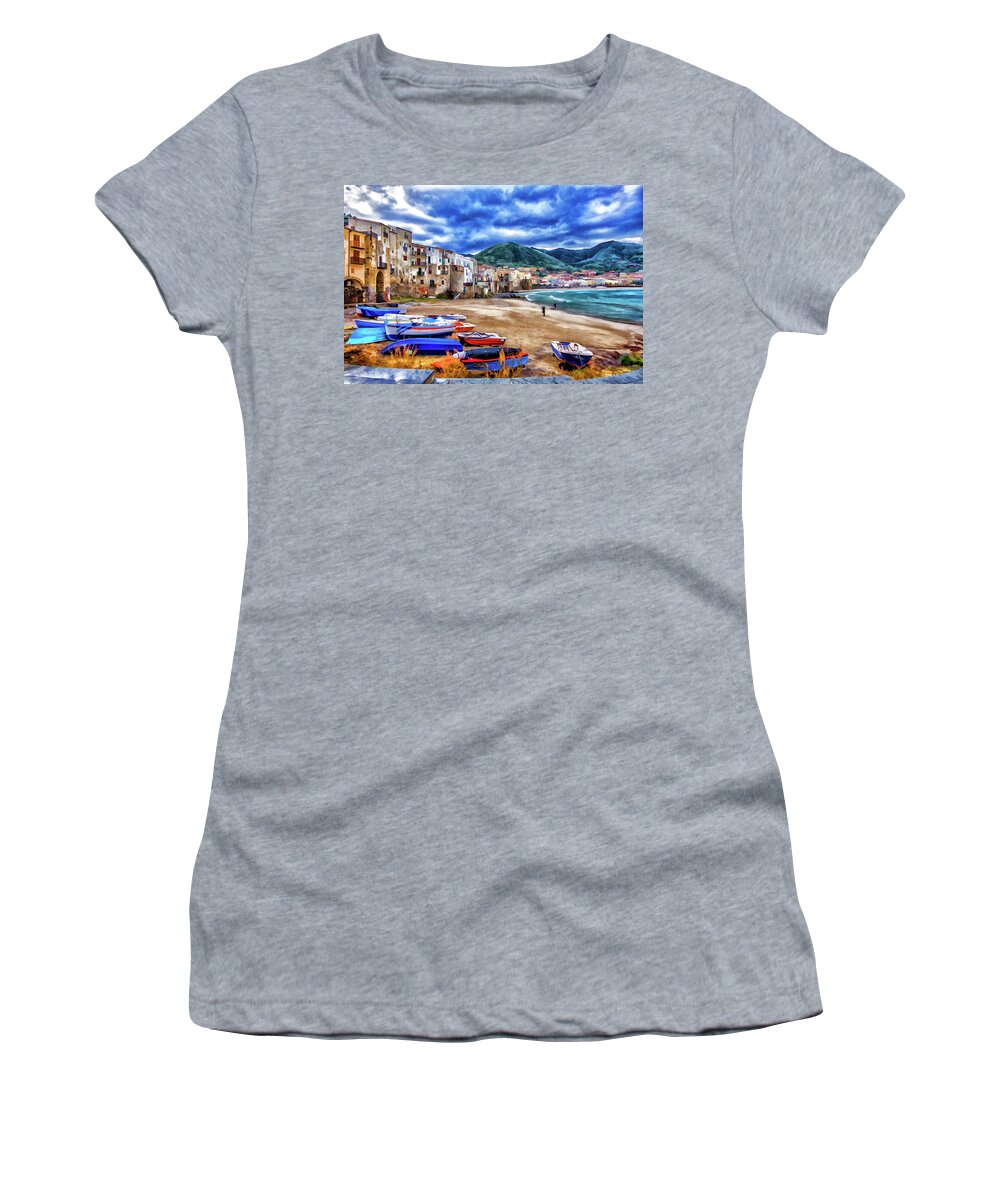 Italy Women's T-Shirt featuring the photograph Cefalu Waterfront by Monroe Payne