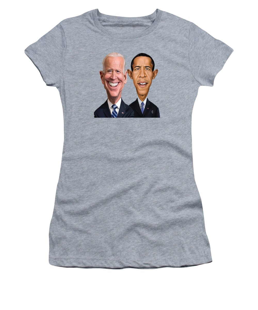 Illustration Women's T-Shirt featuring the digital art Celebrity Sunday - Joe Biden and Barack Obama by Rob Snow