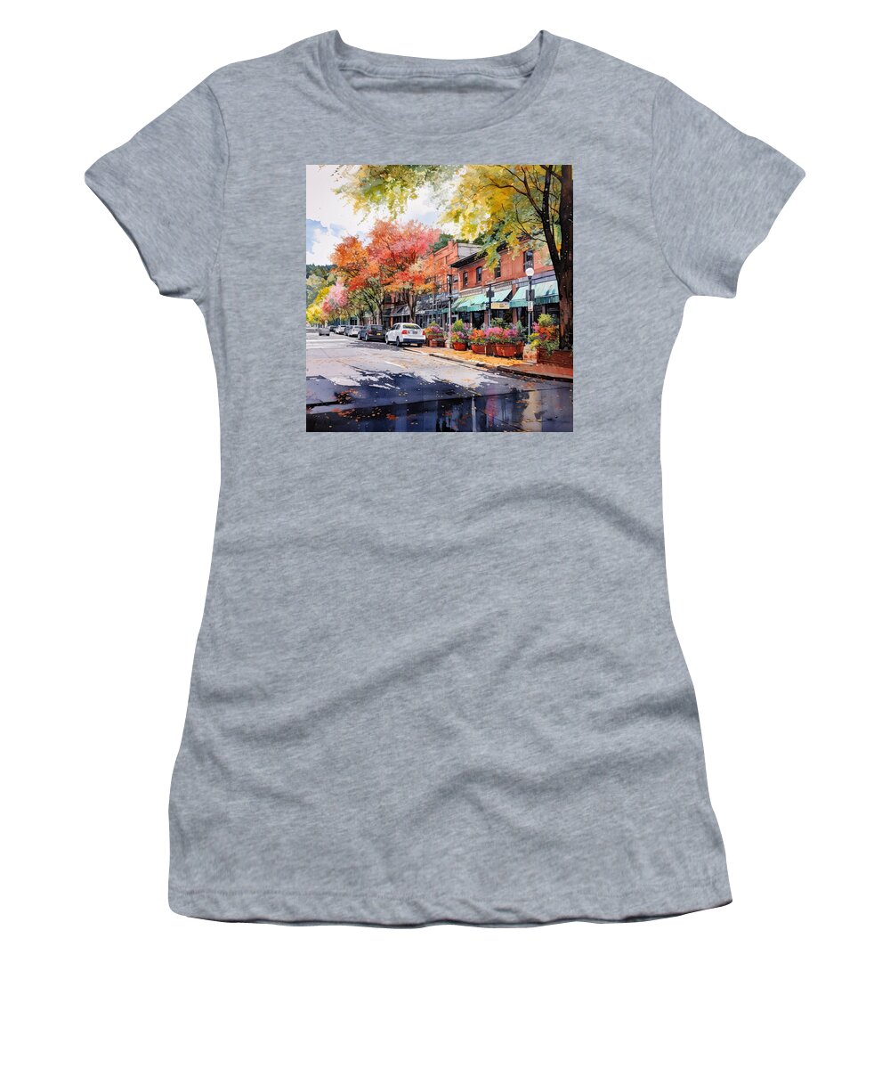 Hot Springs Arkansas Women's T-Shirt featuring the painting Central Avenue Fall Scenery by Lourry Legarde