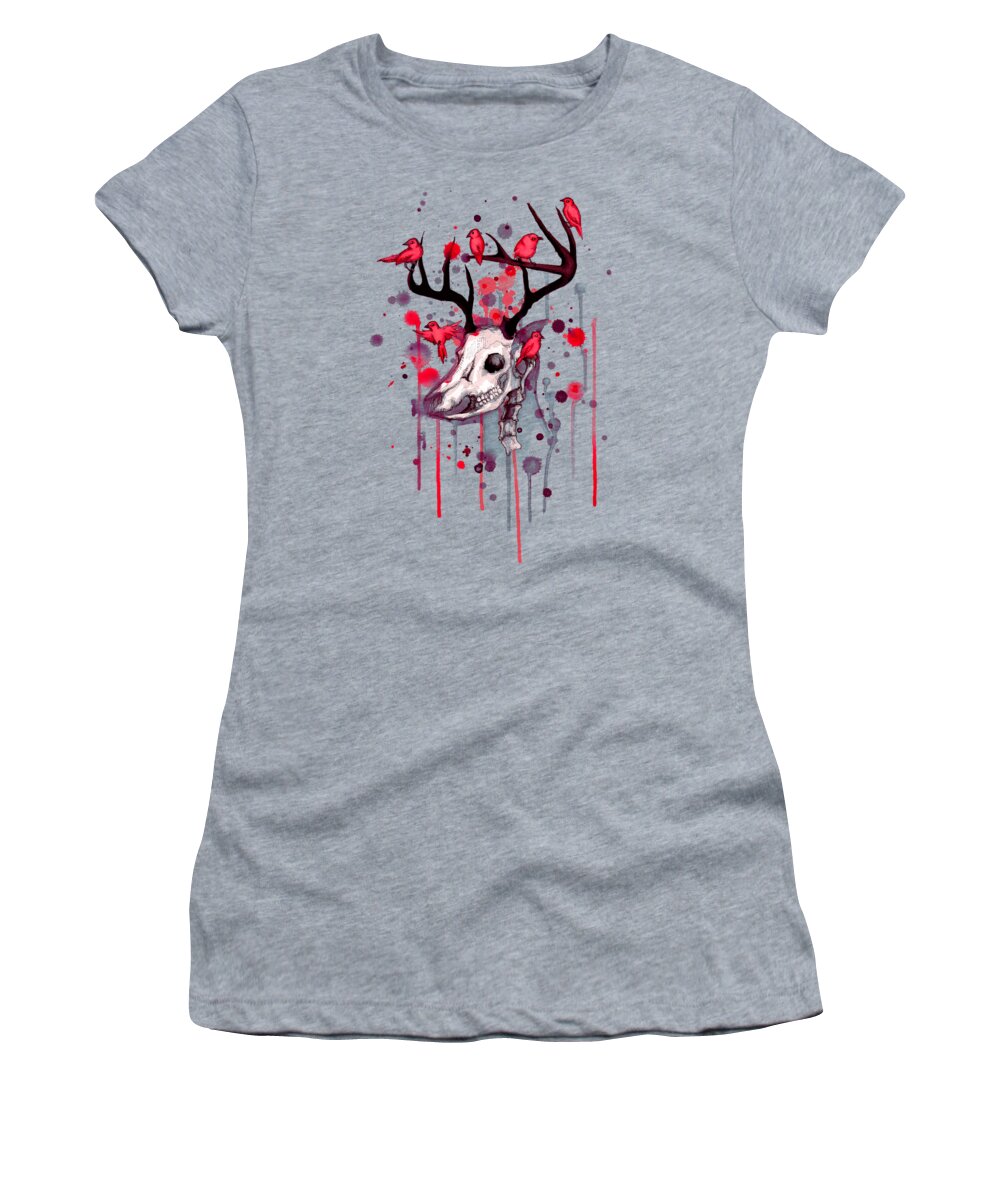 Skull Women's T-Shirt featuring the drawing Cervidae by Ludwig Van Bacon