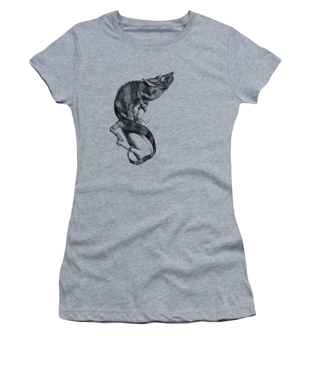 Chameleon Women's T-Shirt featuring the digital art Chameleon in black and white by Madame Memento