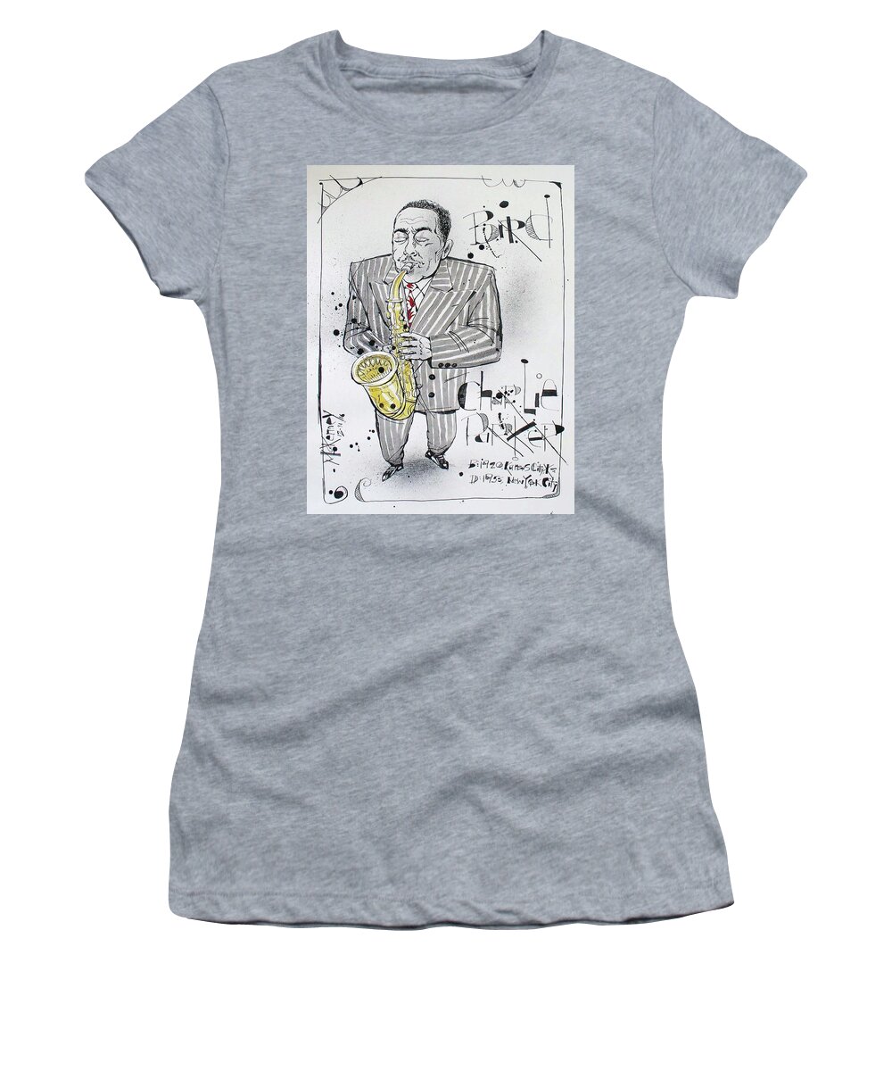  Women's T-Shirt featuring the drawing Charlie Parker by Phil Mckenney
