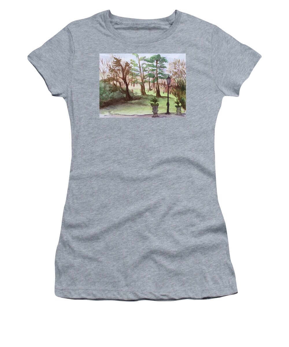 Landscape Women's T-Shirt featuring the painting Stanhill Court in Charlwood by Roxy Rich