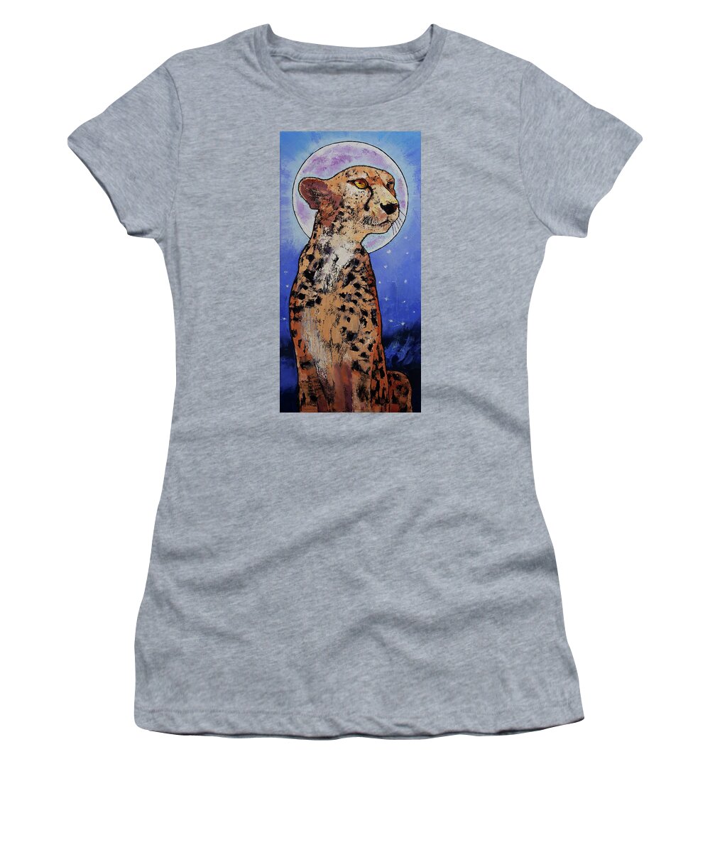 Cheetah Women's T-Shirt featuring the painting Cheetah Moon by Michael Creese