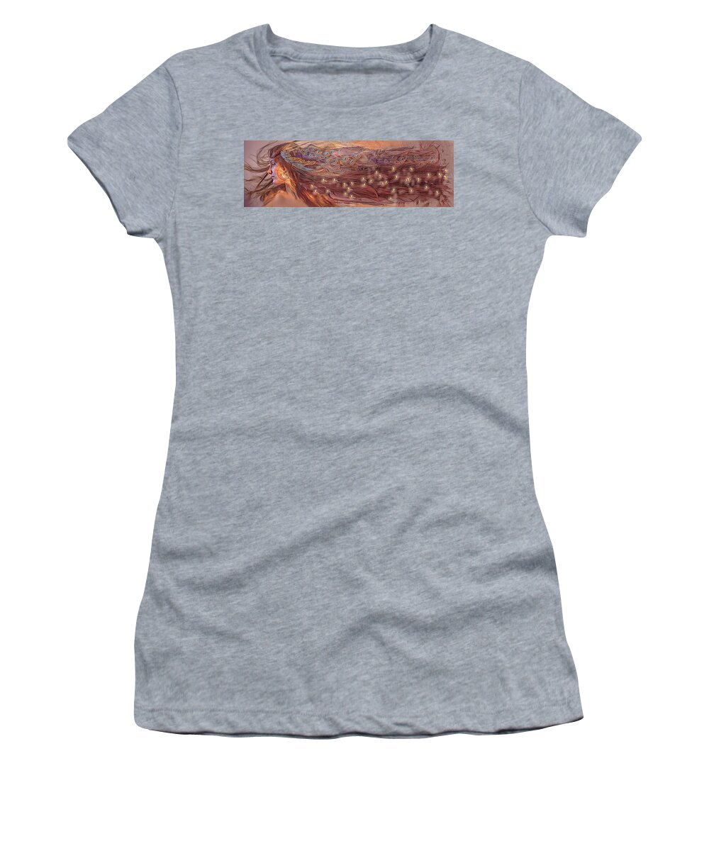 Bird Women's T-Shirt featuring the digital art Cherokee Tears Become Soft Fireflies by Debra and Dave Vanderlaan