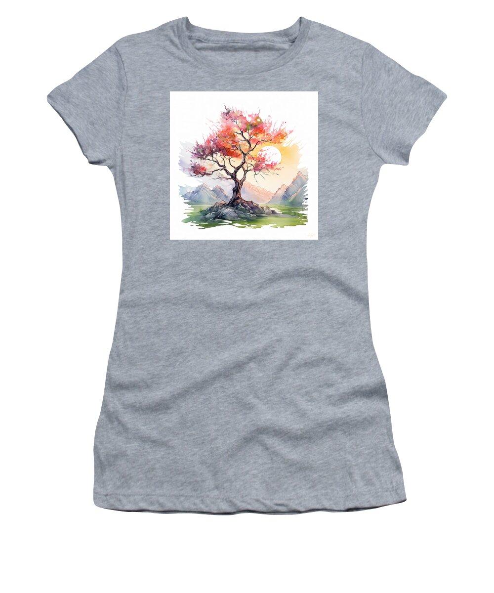 Four Seasons Women's T-Shirt featuring the painting Cherry Blossom Tree Art by Lourry Legarde