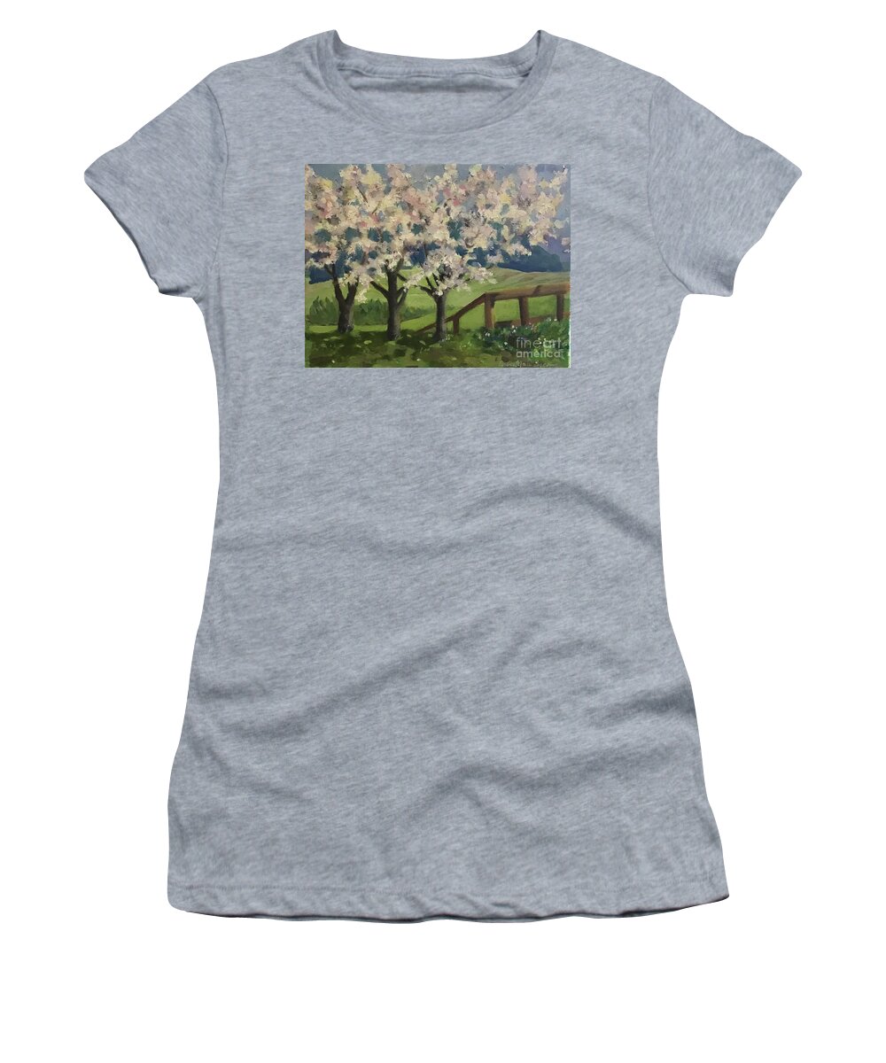 Cherry Women's T-Shirt featuring the painting Cherry Trees by Anne Marie Brown