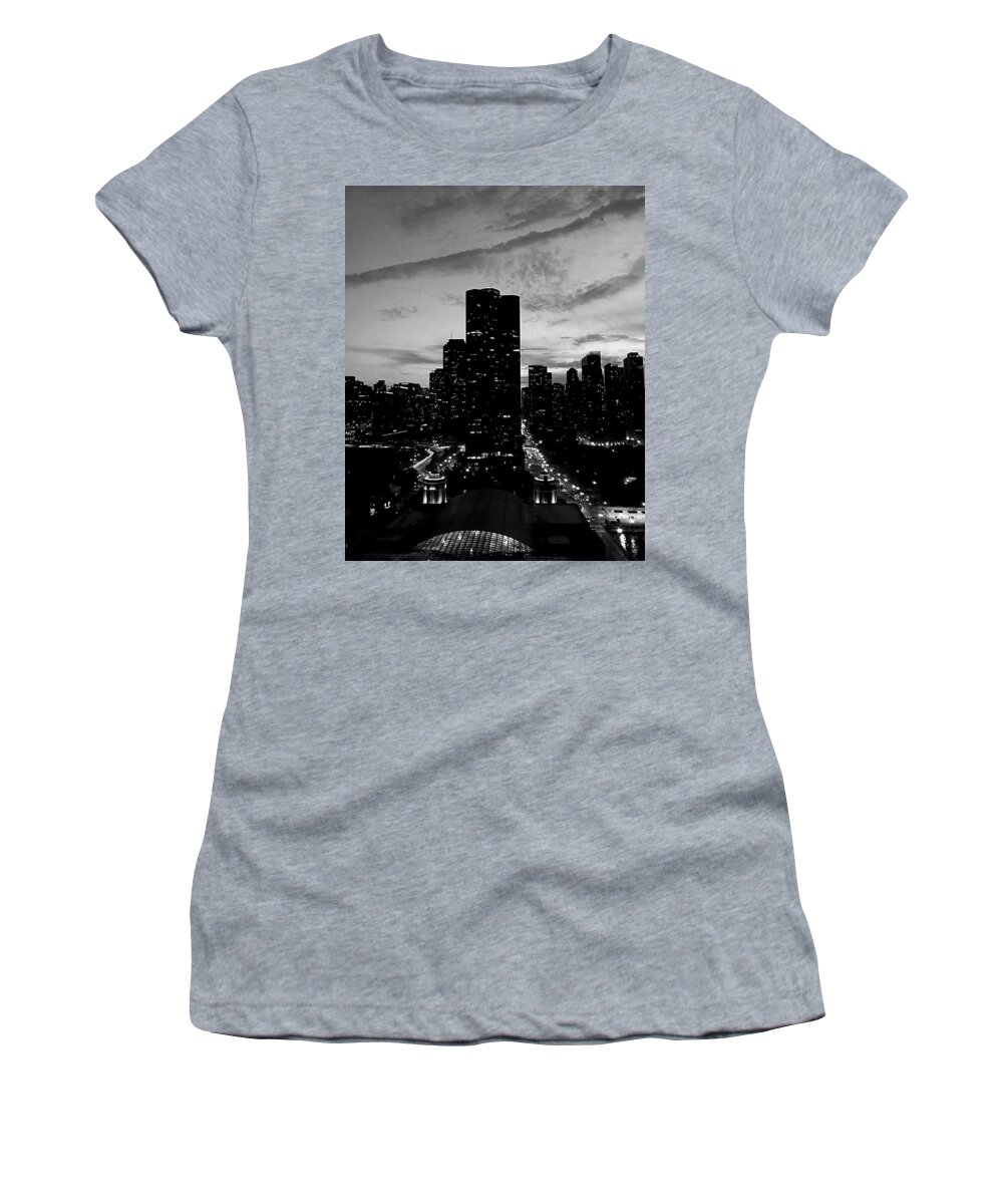 Chicago Women's T-Shirt featuring the photograph Chicago at Dusk BW by Lee Darnell