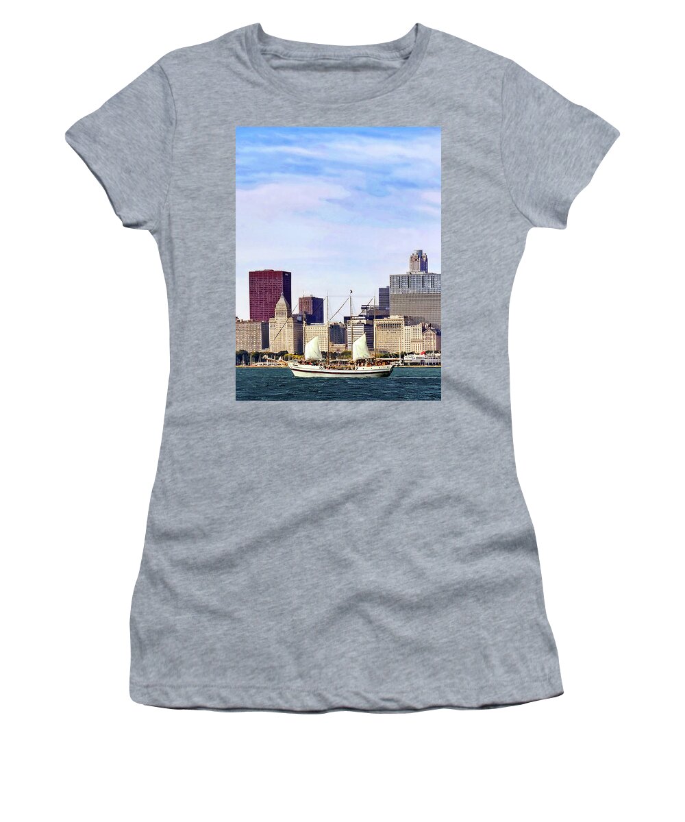 Chicago Women's T-Shirt featuring the photograph Chicago IL - Schooner on Lake Michigan by Susan Savad