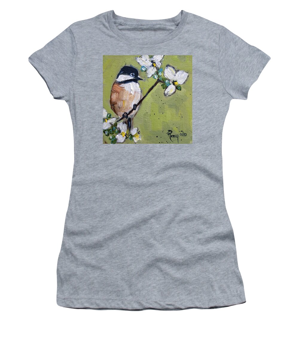 Chickadee Women's T-Shirt featuring the painting Chickadee 2 by Roxy Rich