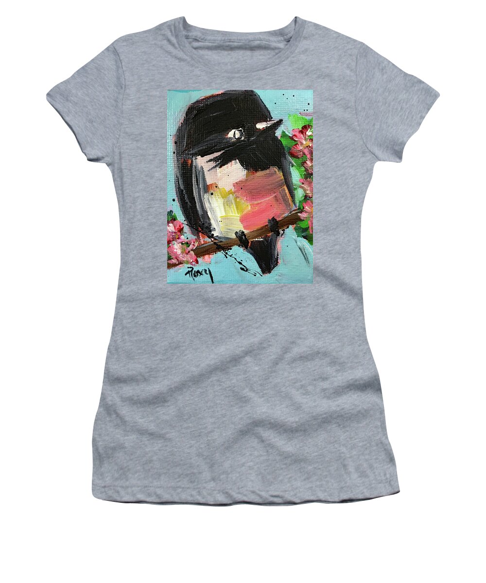 Chickadee Women's T-Shirt featuring the painting Chickadee perched on a Branch by Roxy Rich