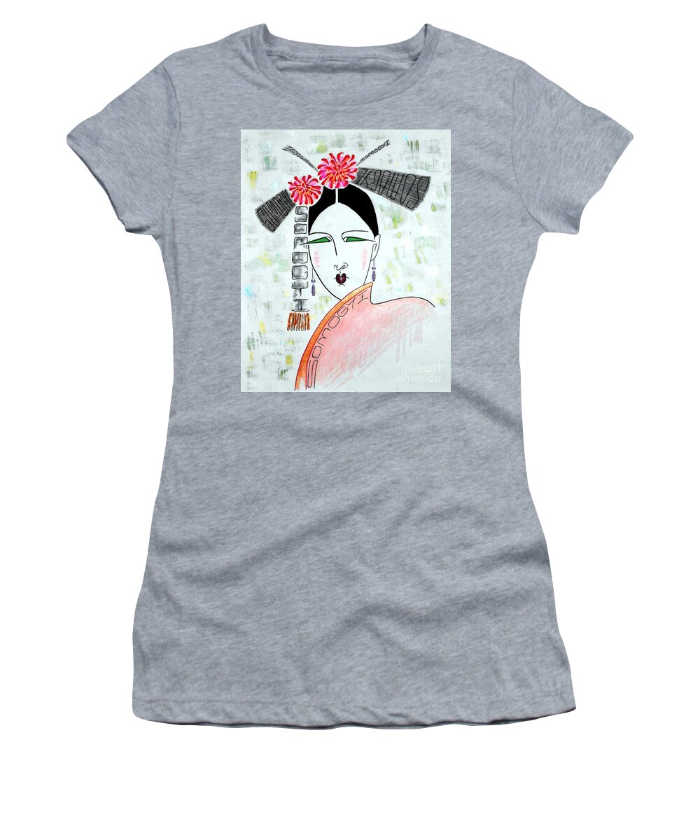 Asian Woman Women's T-Shirt featuring the painting China Doll by Jayne Somogy