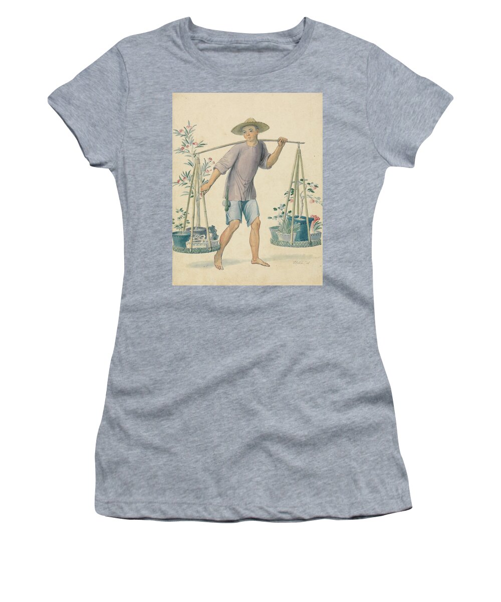 19th Century Painters Women's T-Shirt featuring the drawing Chinese Flower Seller by Thomas Stothard