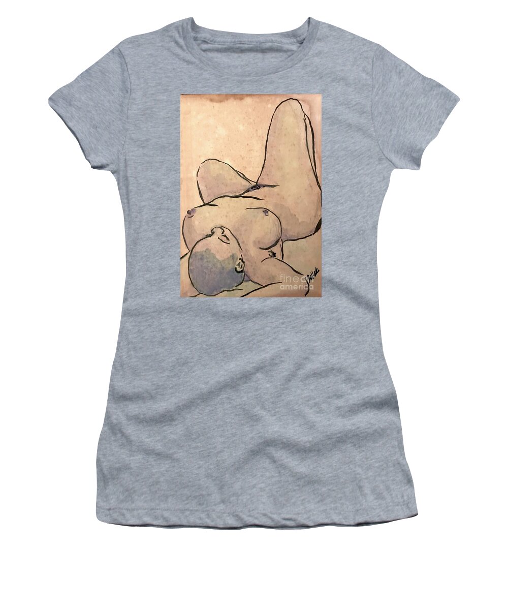 Sumi Ink Women's T-Shirt featuring the drawing Christina Blue by M Bellavia