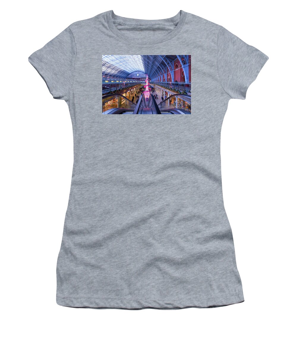 Kings Cross Women's T-Shirt featuring the photograph Christmas at Kings Cross St Pancras Station by Andrew Lalchan