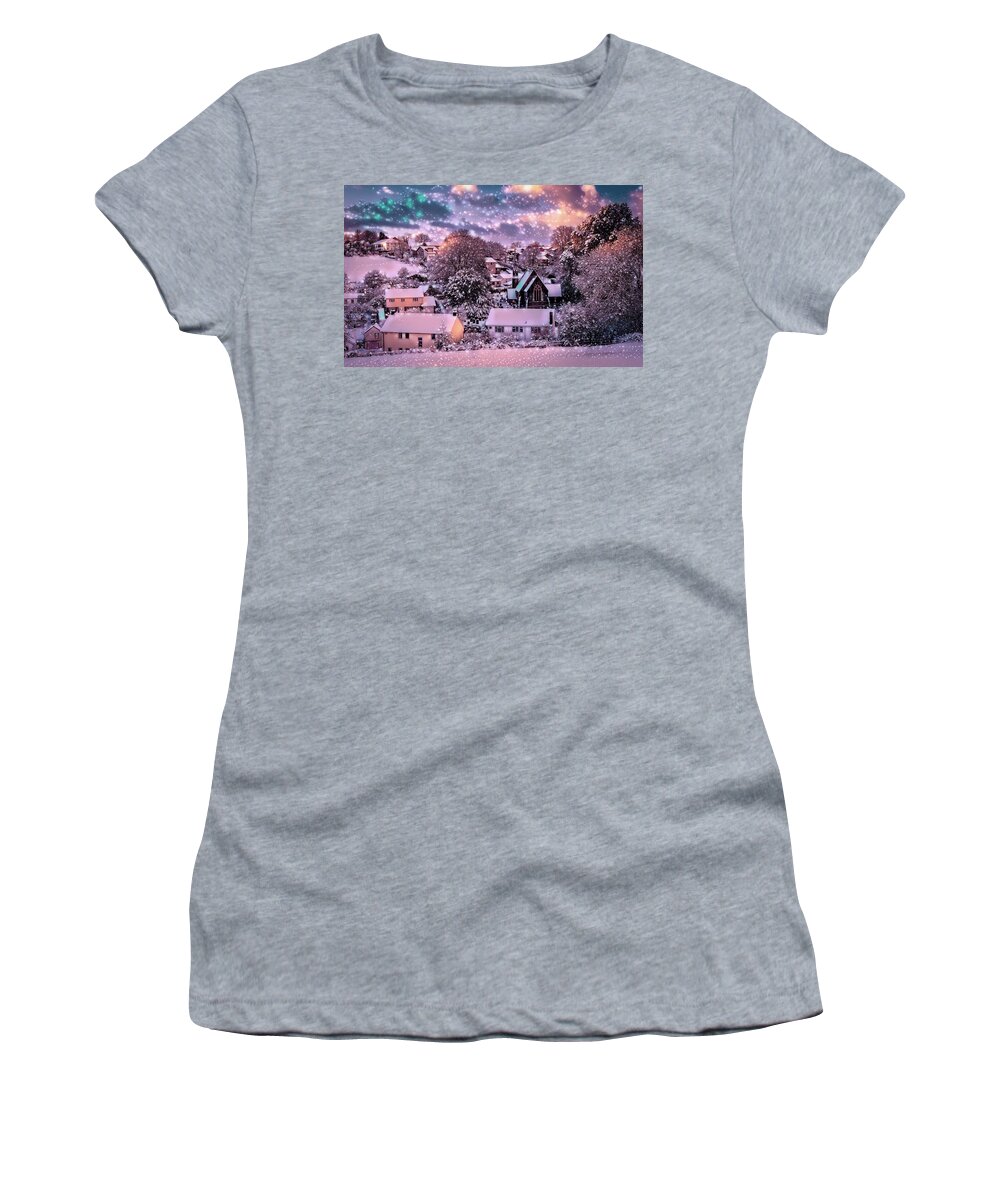 Wales Women's T-Shirt featuring the digital art Christmas in Pentyrch#2 by Richard Downs