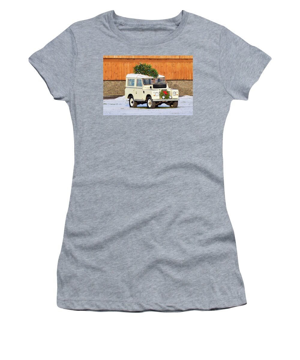 Land Rover Women's T-Shirt featuring the photograph Christmas Land Rover by Nicole Lloyd