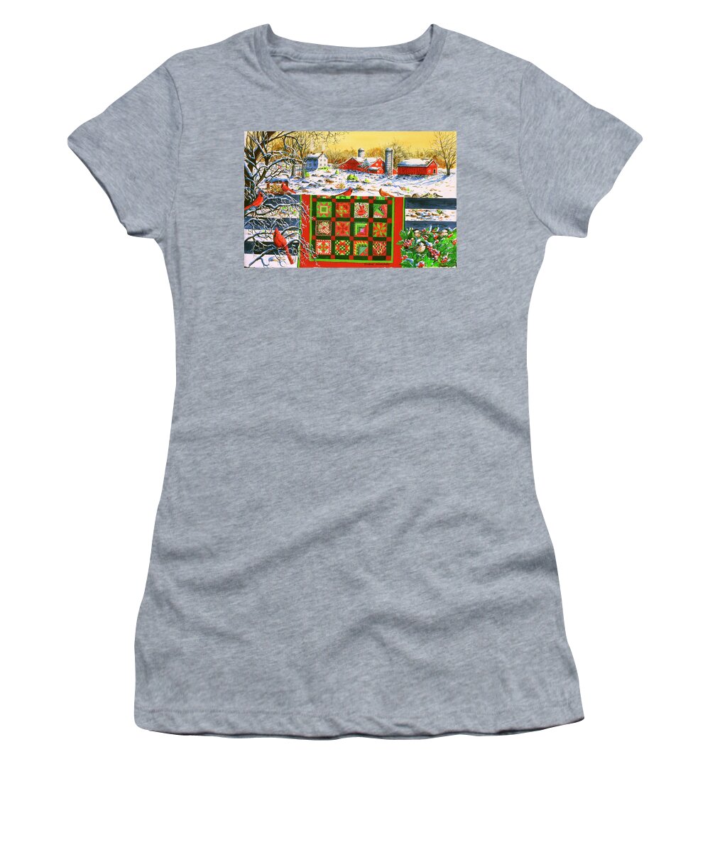 Quilt Women's T-Shirt featuring the painting Christmas on the Farm by Diane Phalen