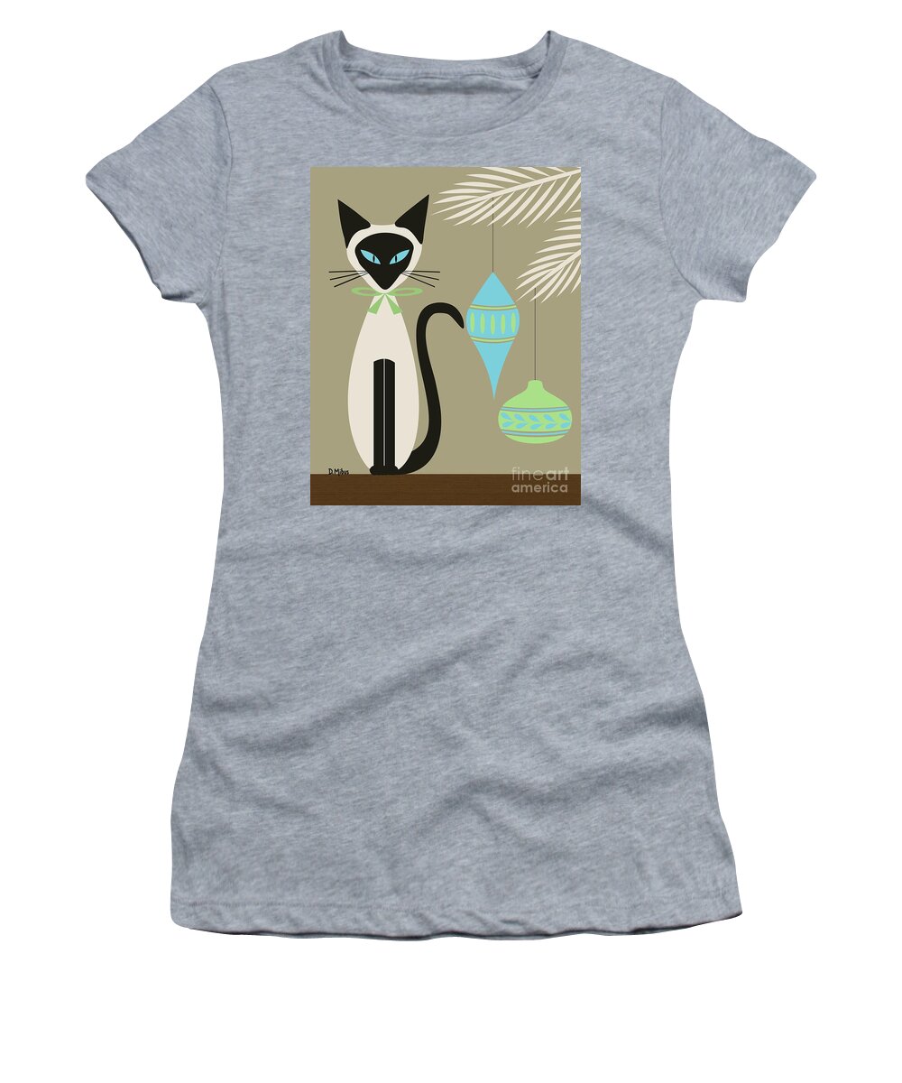 Mid Century Cat Women's T-Shirt featuring the digital art Christmas Siamese with Ornaments by Donna Mibus