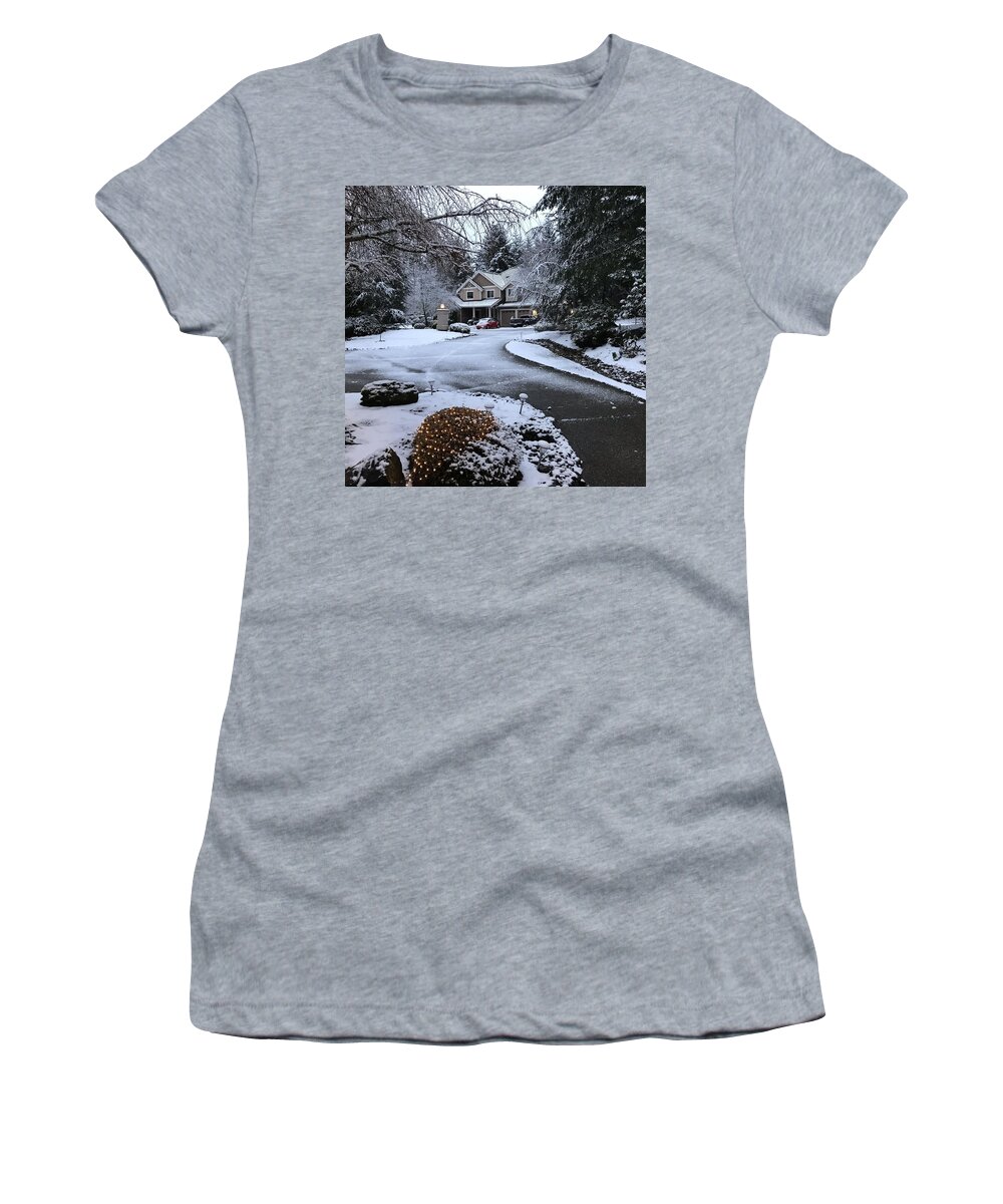 Christmas Eve Women's T-Shirt featuring the photograph Christmas Snow by Juliette Becker