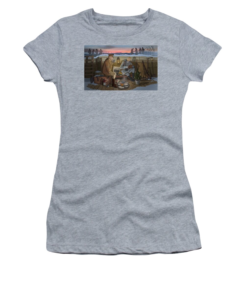 Christmas Women's T-Shirt featuring the digital art Christmas Truce of 1914 by Emerson Design