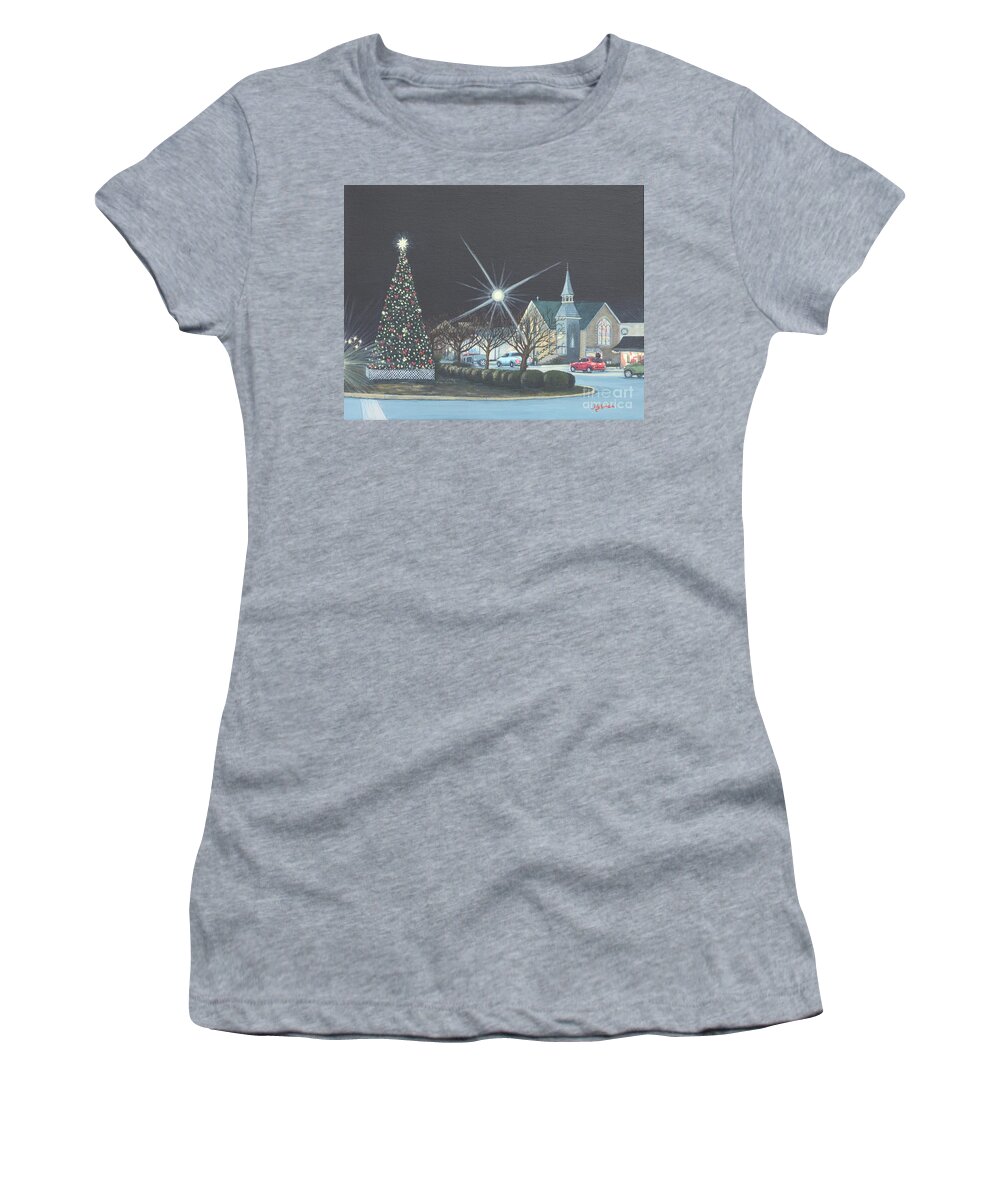 Christmastime Women's T-Shirt featuring the painting Christmastime in Leonardtown by Aicy Karbstein