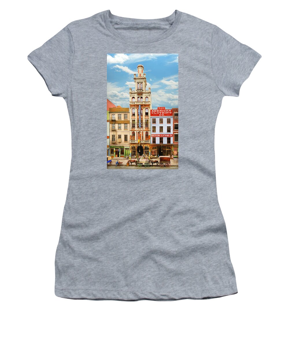 Philadelphia Women's T-Shirt featuring the photograph City - Philadelphia, PA - Bennett's Tower Hall Clothing Bazaar 1898 by Mike Savad