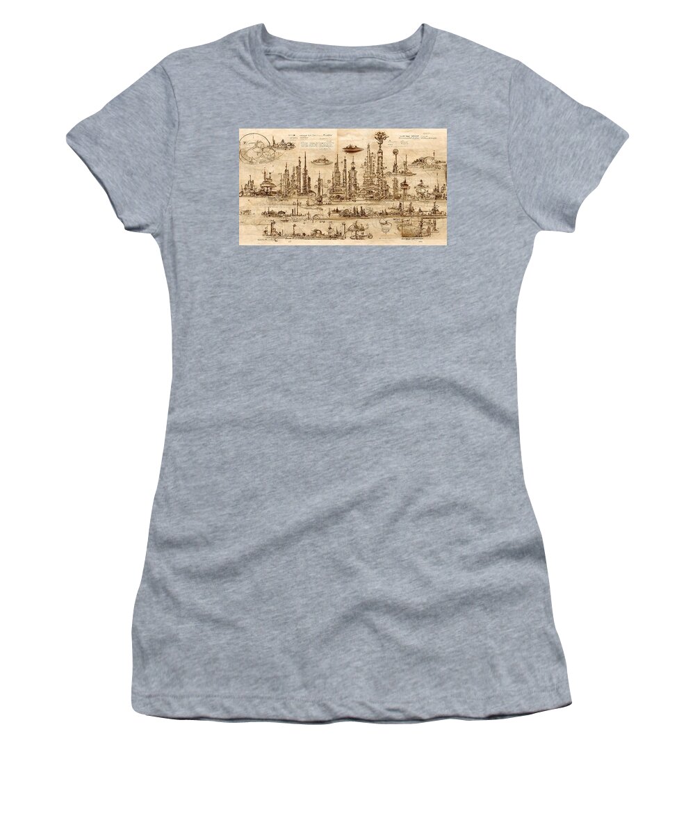 Alien City Women's T-Shirt featuring the digital art City Plans by Nickleen Mosher