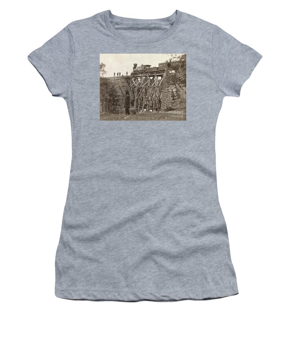 1865 Women's T-Shirt featuring the photograph Civil War Railroad Bridge, 1865 by Andrew Joseph Russell