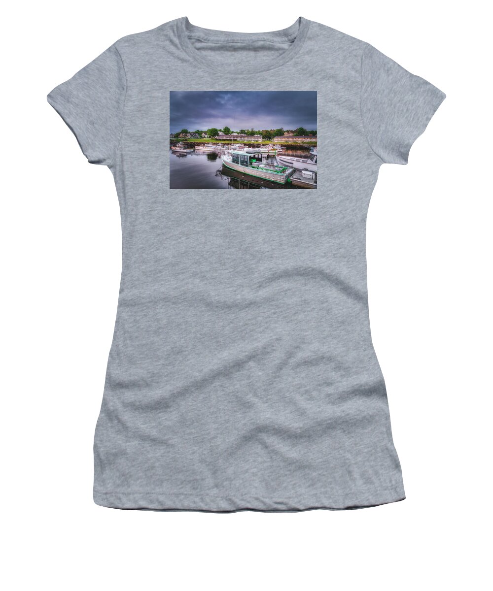 Perkins Cover Women's T-Shirt featuring the photograph Cloud Covered in Perkins Cove by Penny Polakoff