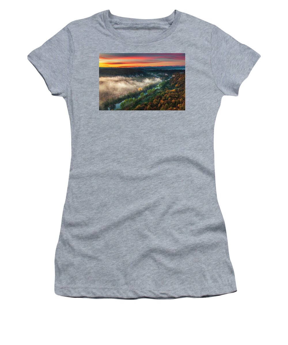 Aglen Village Women's T-Shirt featuring the photograph Clouds Above the River by Evgeni Dinev