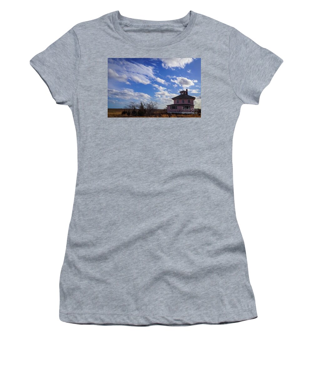 Clouds Women's T-Shirt featuring the photograph Clouds Over the Pink House by Mary Capriole