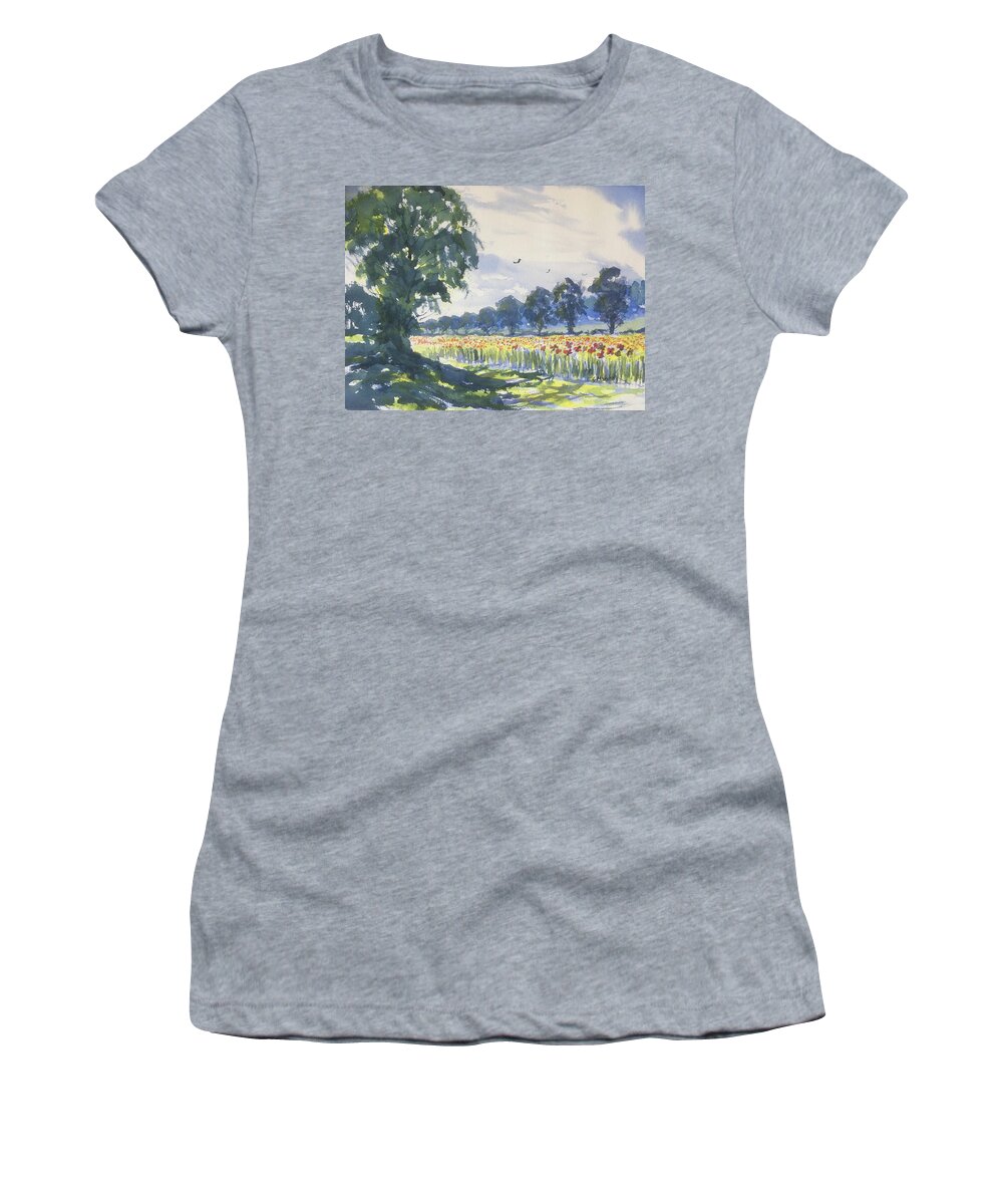 Watercolour Women's T-Shirt featuring the painting Cloudy Afternoon with Poppies by Glenn Marshall