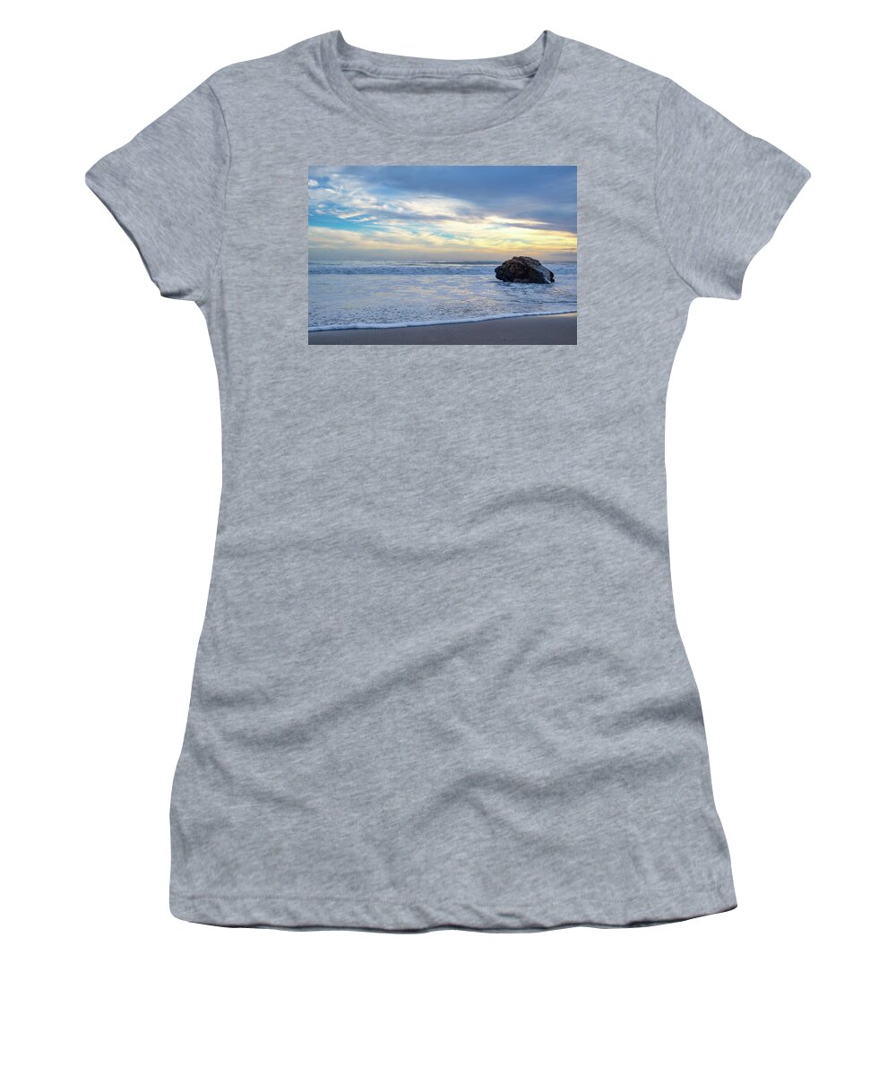 Beach Women's T-Shirt featuring the photograph Cloudy Sunset and Waves by Matthew DeGrushe