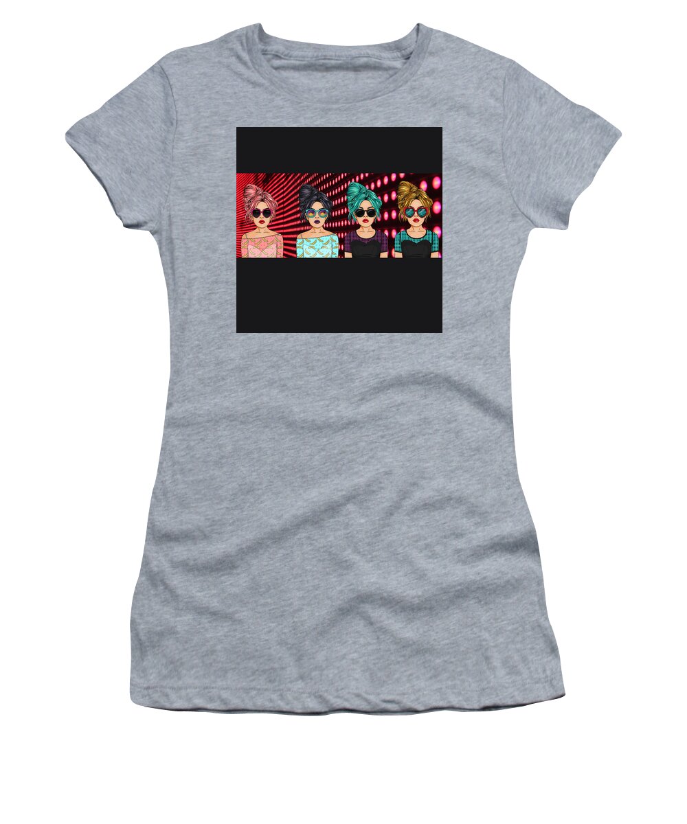 Retro Art Women's T-Shirt featuring the digital art Club Girls Art by Caterina Christakos