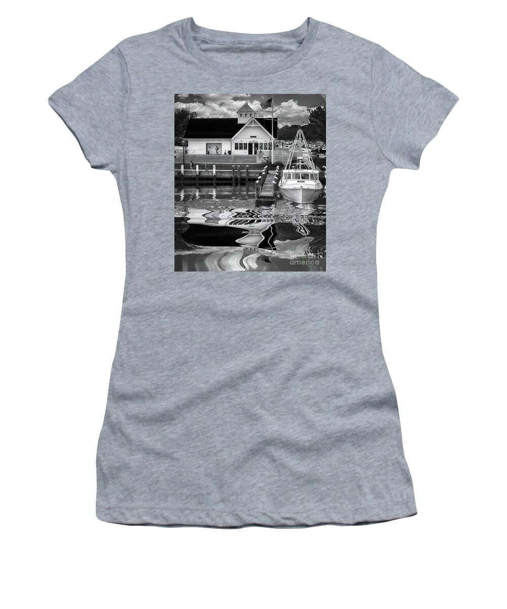 Sky Women's T-Shirt featuring the photograph Coastguard Hyannis Ma in B and W by Jack Torcello